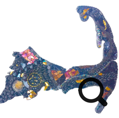 Navy blue Cape Cod Map by mosaic artist, Mary Dunn Cauley