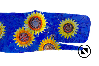 Blue whale with sunflowers, in honor of Ukraine